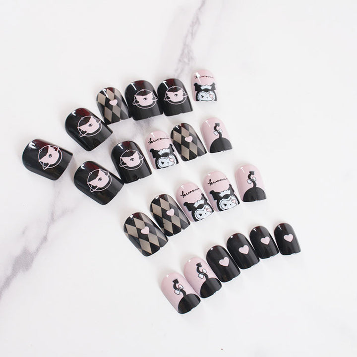 Premium artificial nail set with creative black and white designs Kalsten