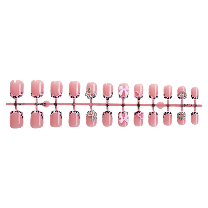 Decorative Press-On Nail Set with Artistic Bow and Heart Accents kalsten