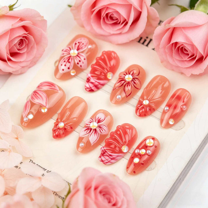 Floral Embellished Press-On Nail Set Kalsten 1787225131