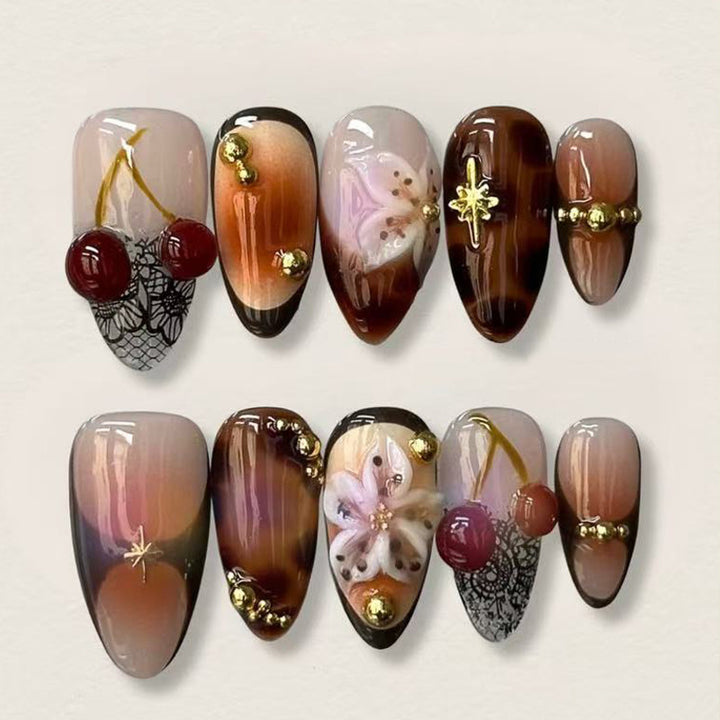 Artificial nail set with luxurious 3D decorations and elegant motifs Kalsten
