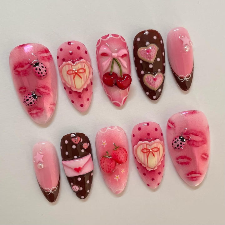 Artistic Floral and Star-Embellished Press-On Nail Set Kalsten