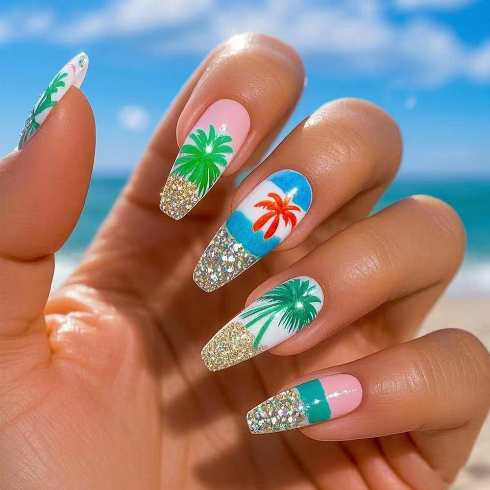 Tropical Palm Tree Press-On Nail Art Kalsten
