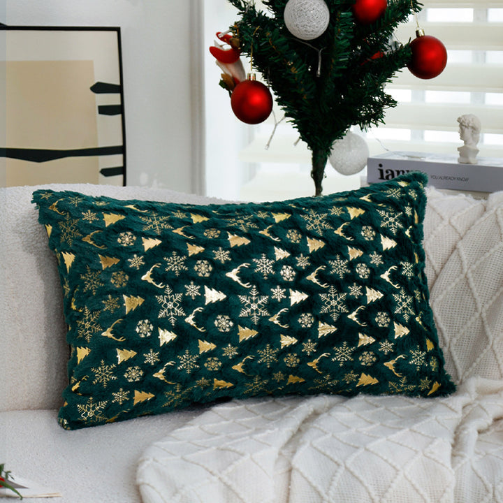 Square Christmas pillowcase made of velvet with deer, Christmas tree, and snowflake design Kalsten