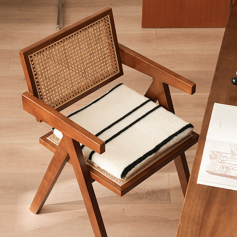 Reversible seat cushion made of teddy plush with non-slip bottom and contrast stripes Kalsten