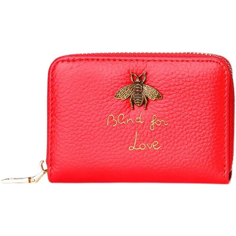 Designer Bee-Embellished Leather Zip-around Wallet Kalsten