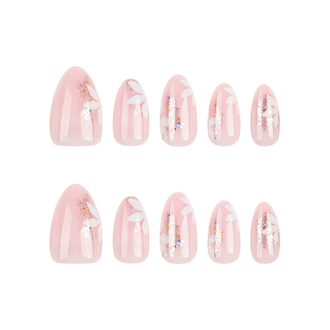 Premium Nail Art with Floral Design and Glitter Accents Kalsten
