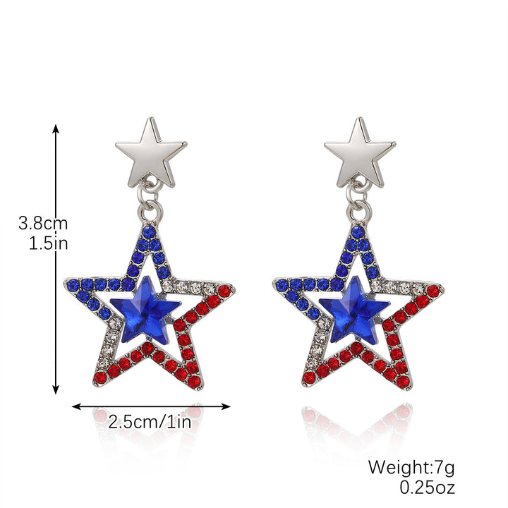 Women's nan crystal layered star dangle stud earrings with faceted center and pavé rhinestone accents Kalsten