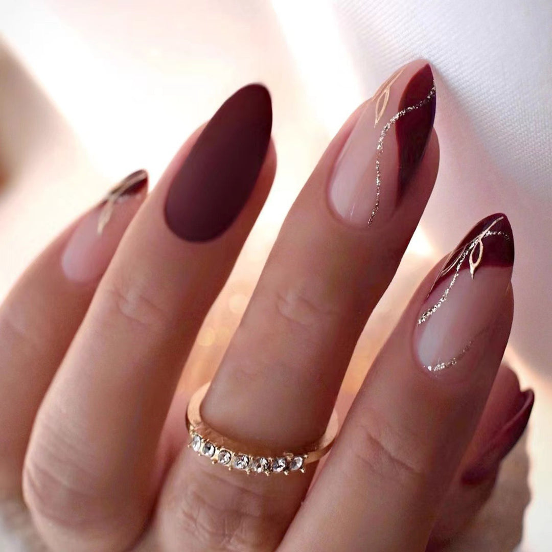 Elegant Matte and Glossy Almond-Shaped Press-On Nail Extensions Kalsten