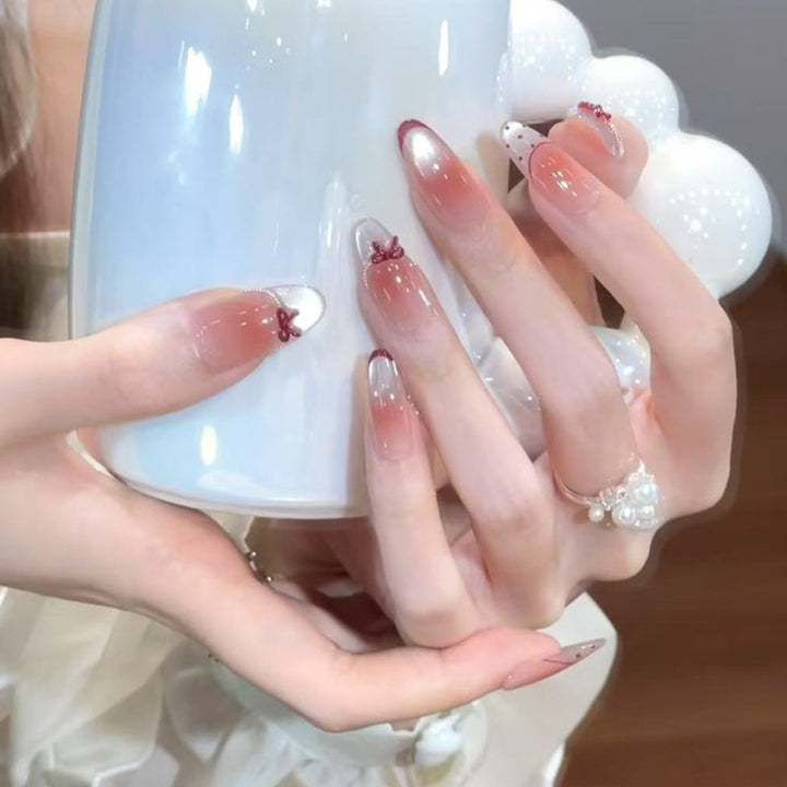 Artistic Press-On Nail Set with Floral and Gradient Design Kalsten