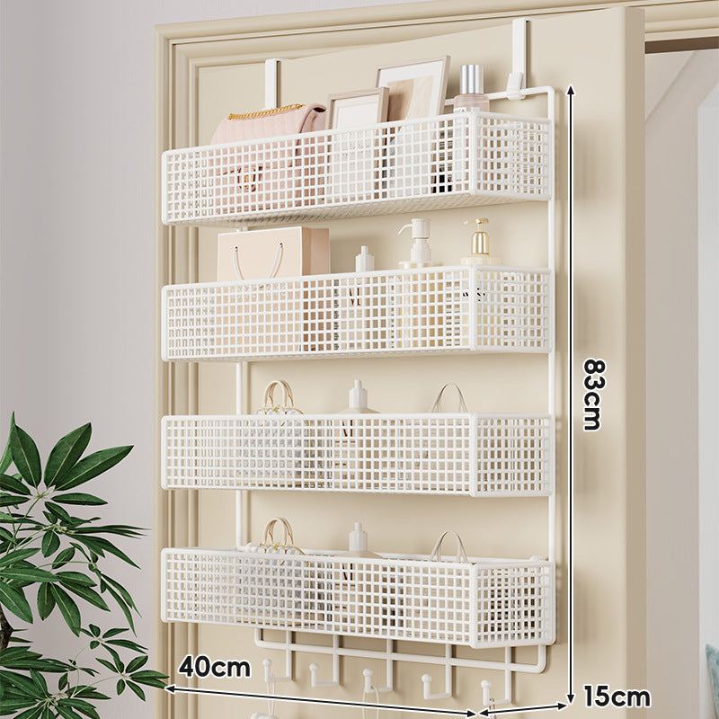 Over-Door Hanging Double-Tier Ventilated Mesh Storage Basket Organizer with Hooks