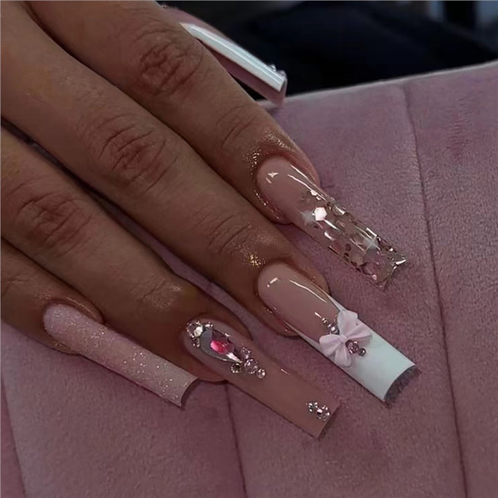 Artistic 3D Bow and Gemstone Press-On Nails Kalsten