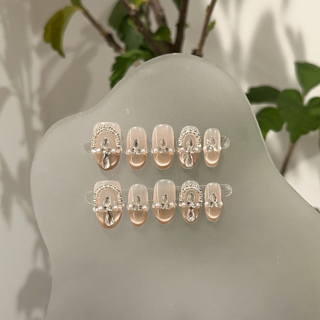 Elegant Decorative Crystal-Accented Press-On Nail Set
