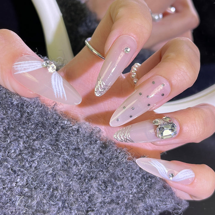 Glamorous Press-On Nail Art Set with Stylish Gemstone Accents Kalsten