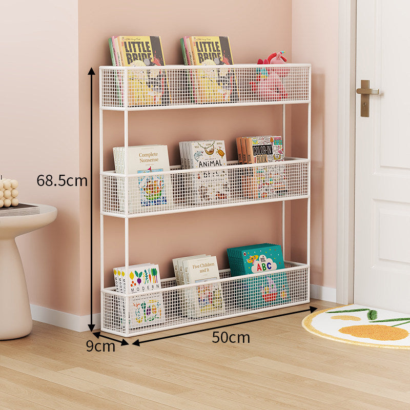 Industrial Metal Mesh Four-Tier Narrow Bookshelf Organizer