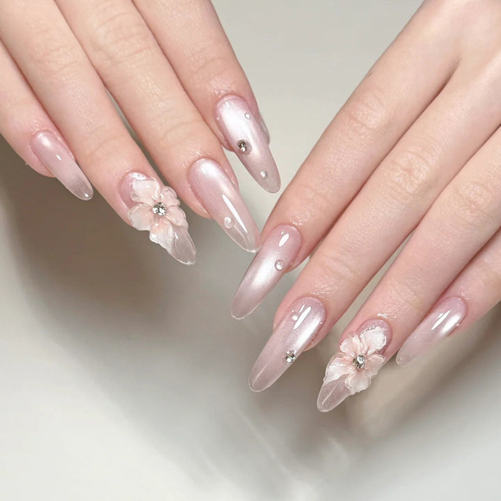 Decorative Press-On Nail Art with Bow and Gem Accents Kalsten