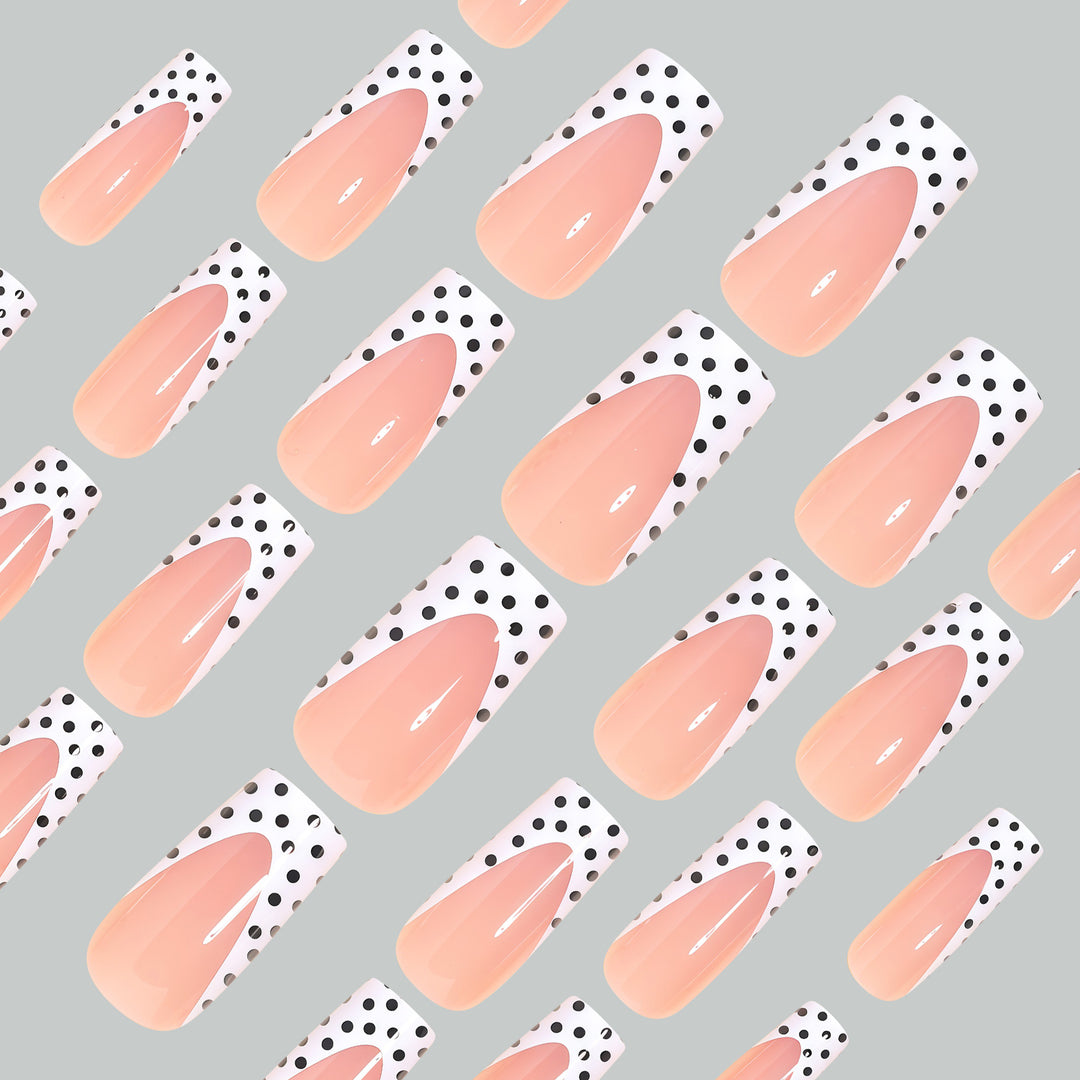 Artistic Long Press-On Nail Tips with Polka Dot Design Kalsten
