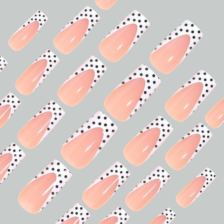 Artistic Long Press-On Nail Tips with Polka Dot Design Kalsten