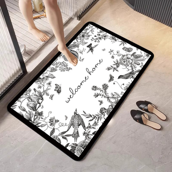 Floral Design Absorbent Bathroom Mat Kalsten