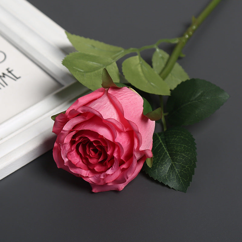Realistic Silk Rose with Greenery