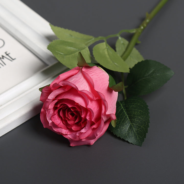 Realistic Silk Rose with Greenery