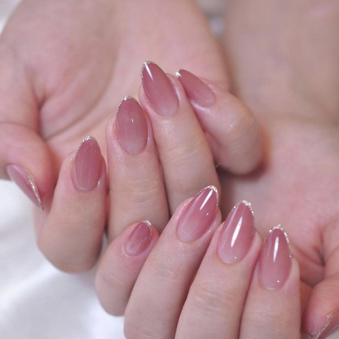 Elegant Stiletto Nail Extensions with Glittering French Tips Kalsten