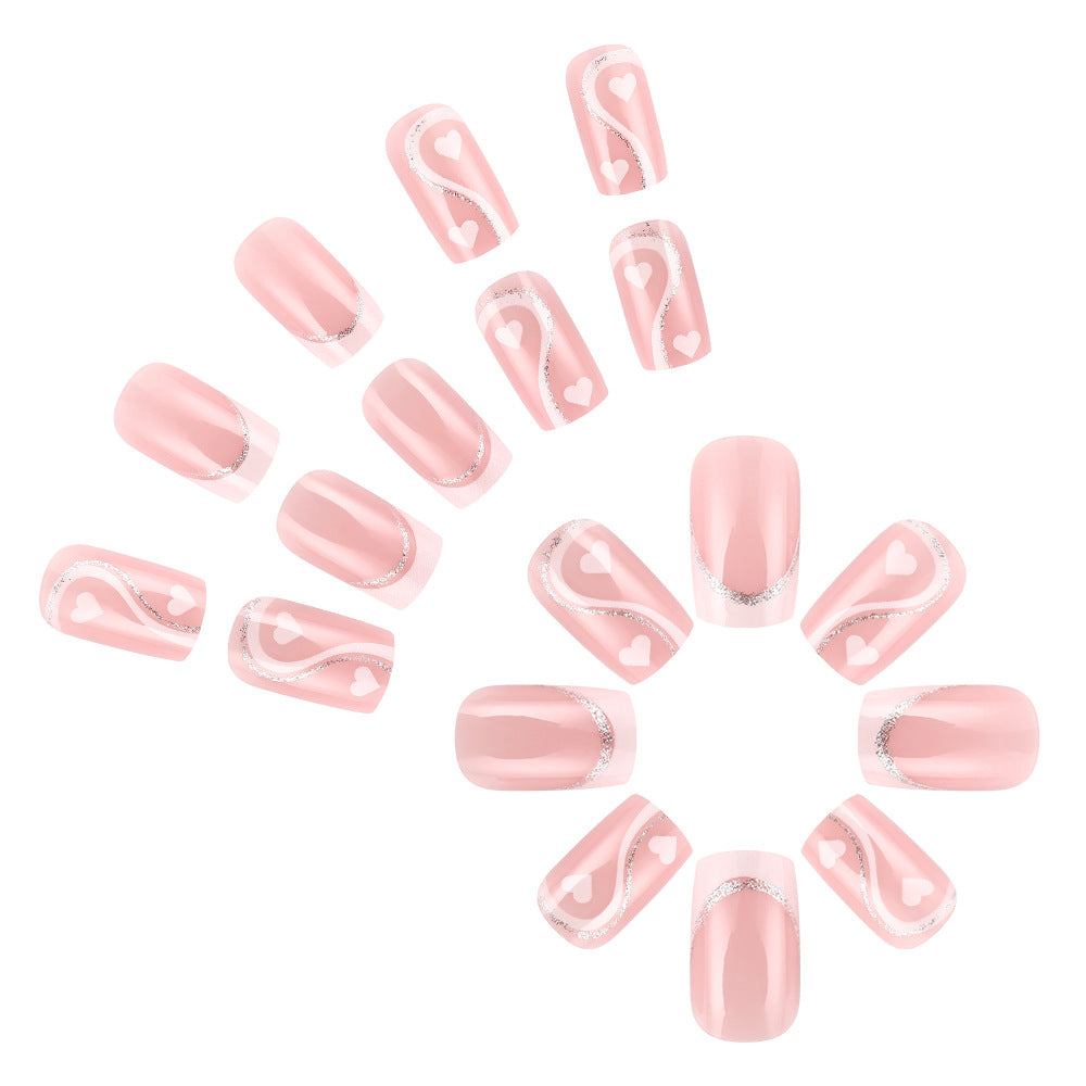 Elegant Heart-Embellished Gel Press-On Nails Kalsten