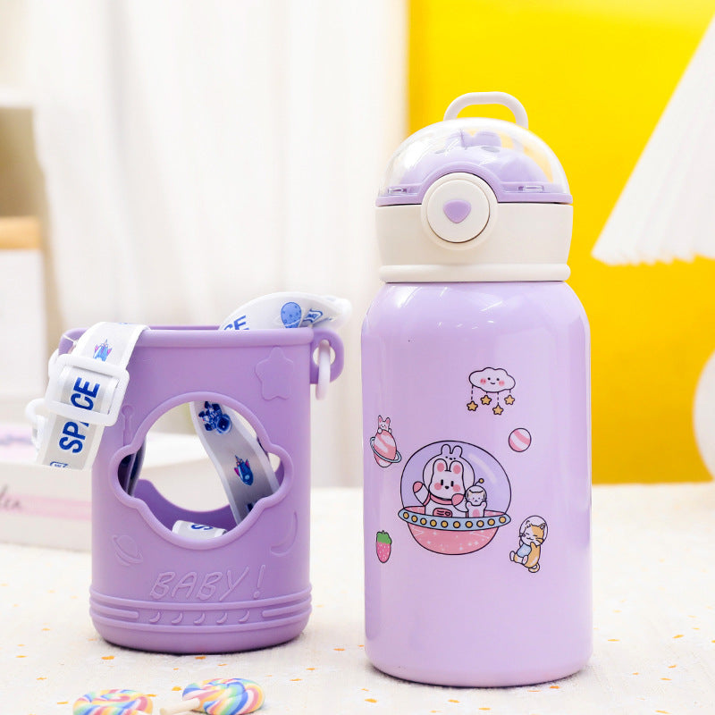 Insulated drinking bottle with cute animal design and flexible carrying strap Kalsten