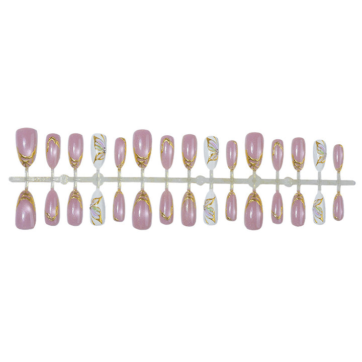 Elegant Press-On Nail Art Set with Golden Accents Kalsten