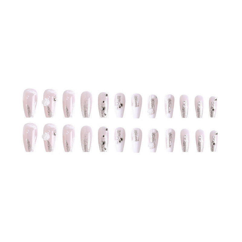 Acrylic nail set with elegant 3D flower and glitter decorations Kalsten