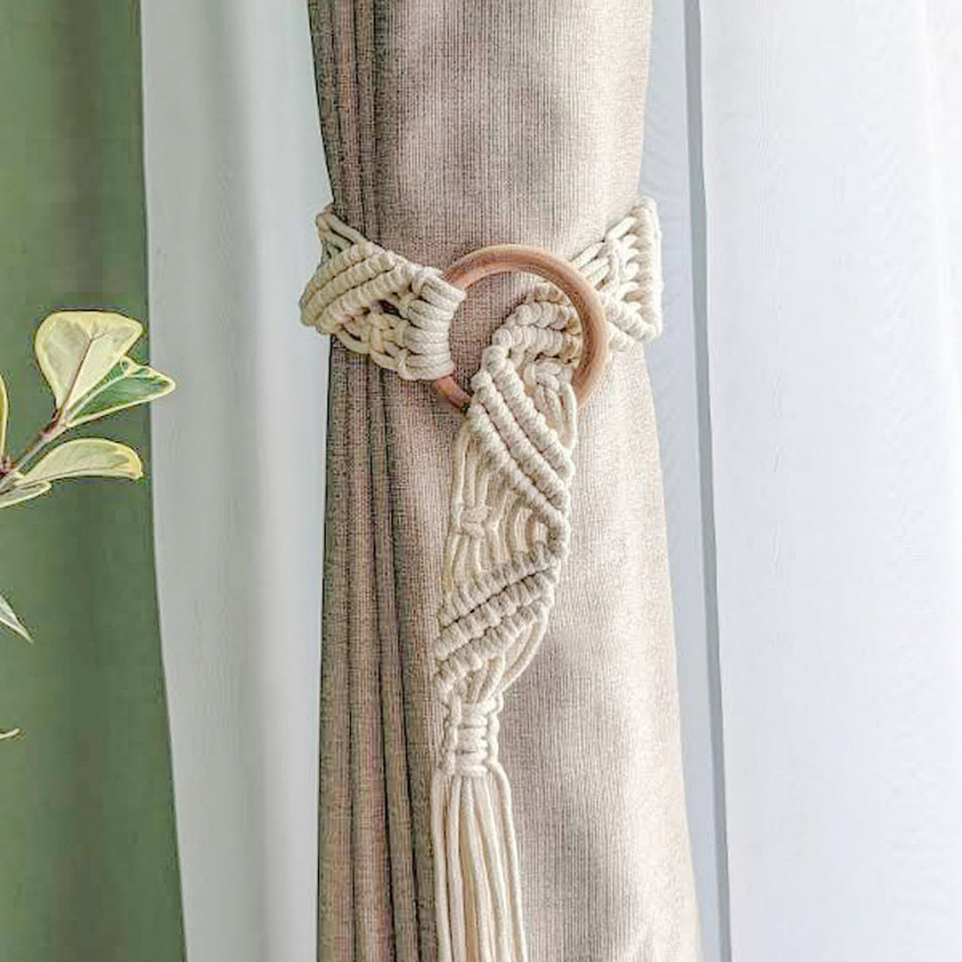 Macrame Curtain Tieback with Wooden Ring Kalsten