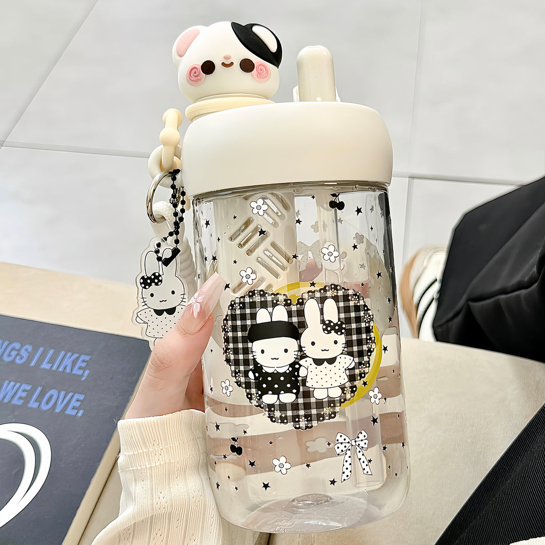 Ladies' water bottle with animal motifs and integrated straw Kalsten