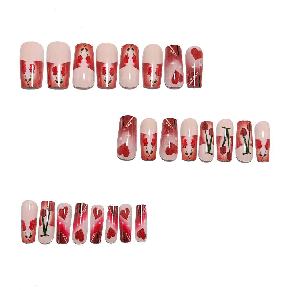 Artificial nails with romantic heart and cherry design Kalsten