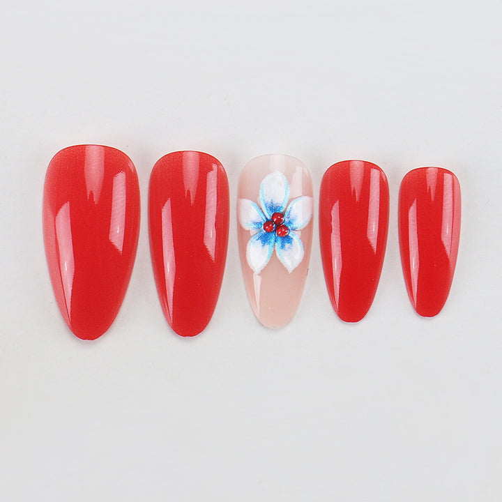 Artistic Press-On Nail Set with Floral Embellishments Kalsten