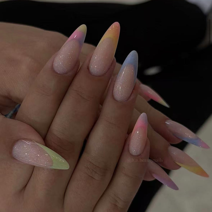 Artificial nail set with trendy gradient color and glitter accents Kalsten