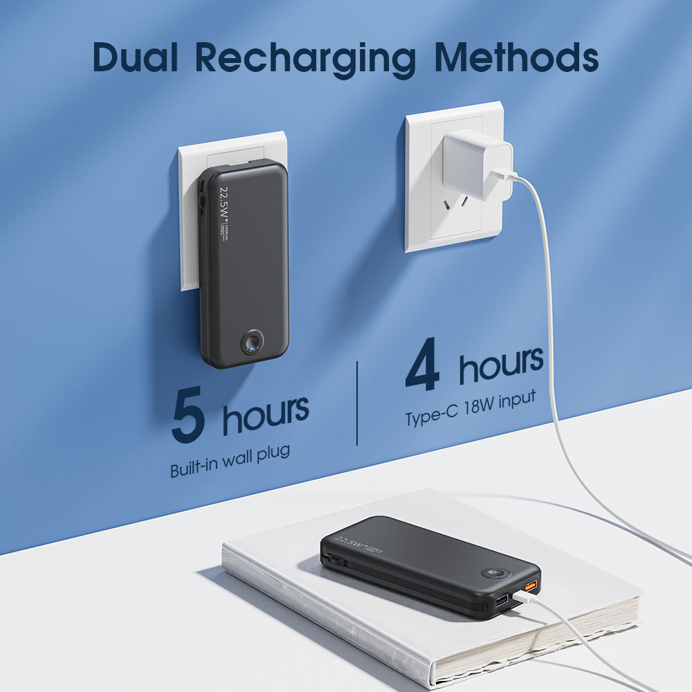 Powerbank with Integrated Wall Plug and Dual Charging Function Kalsten