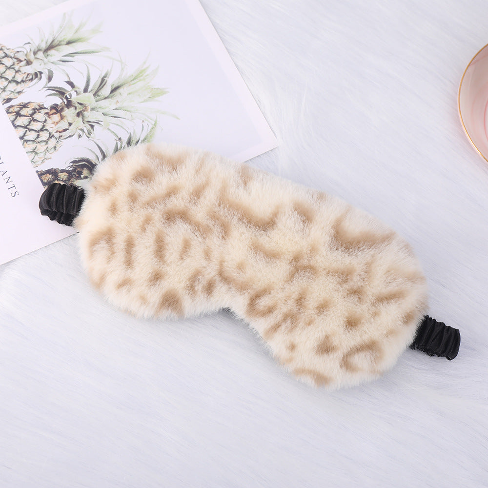 Women's luxury faux fur sleep mask with leopard print, extra soft padding and elastic comfort band Kalsten