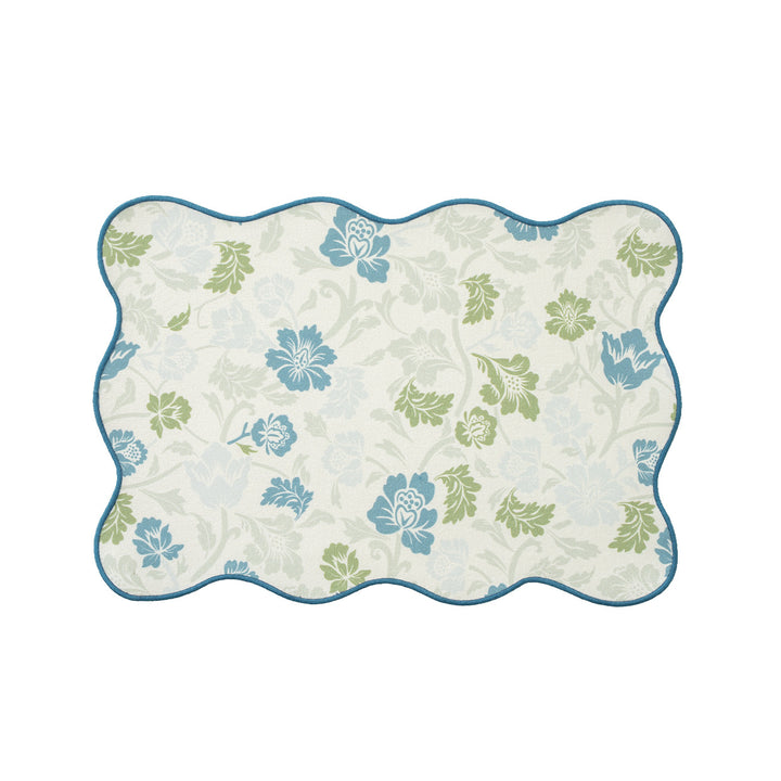 Shaped placemat made of cotton blend with pomegranate and parrot motif