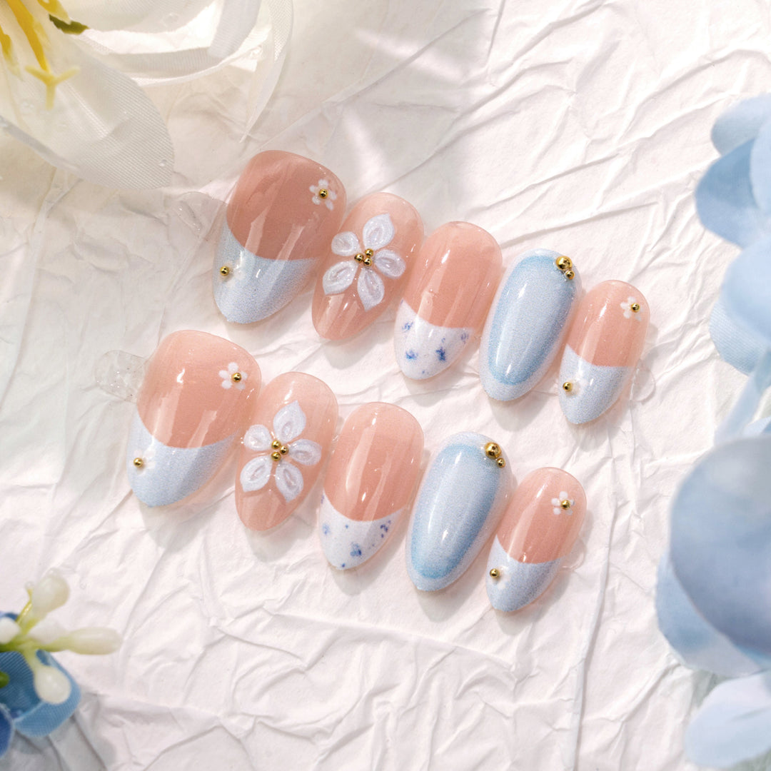 Artistic Floral-Embellished Press-On Nail Design