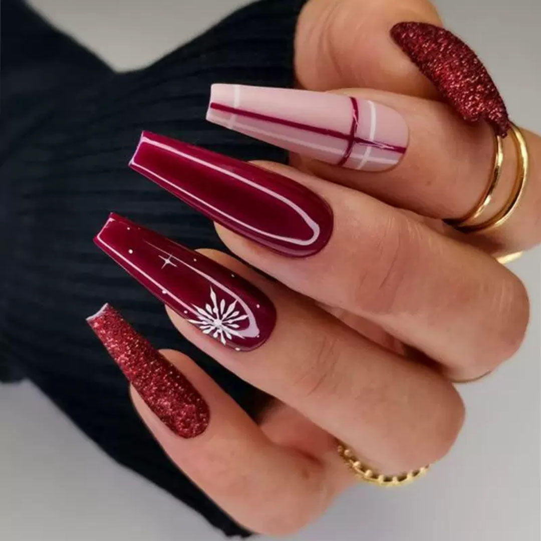 Decorative Press-On Nail Set with Shimmering Glitter and Elegant Art Kalsten