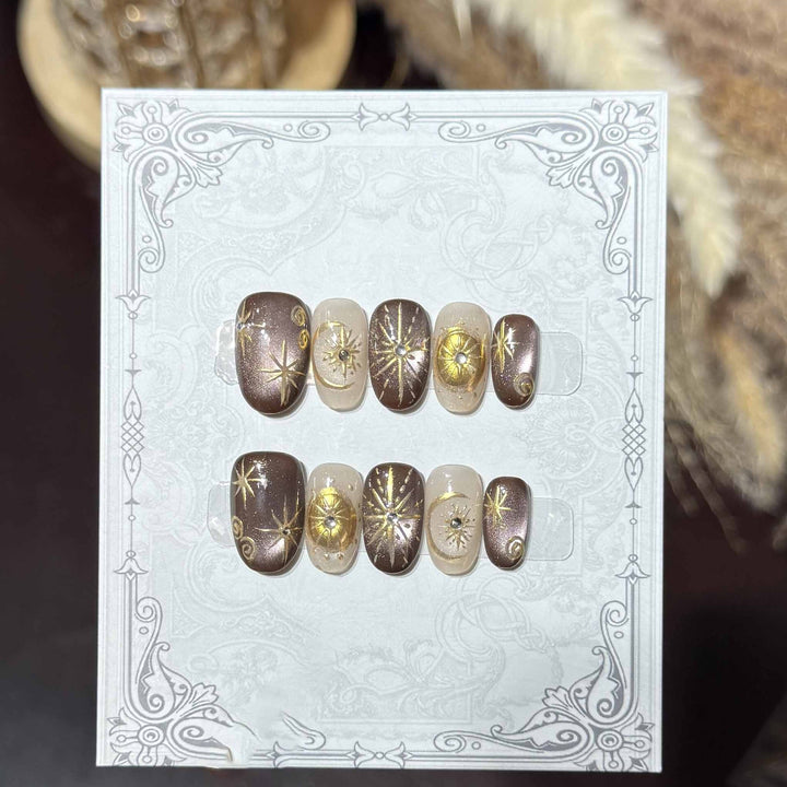 Decorative Press-On Nail Set with Celestial Accents Kalsten