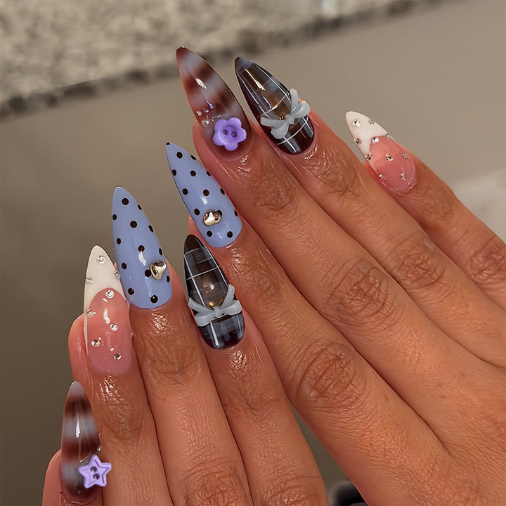 Artificial nails with creative 3D design and playful accents Kalsten
