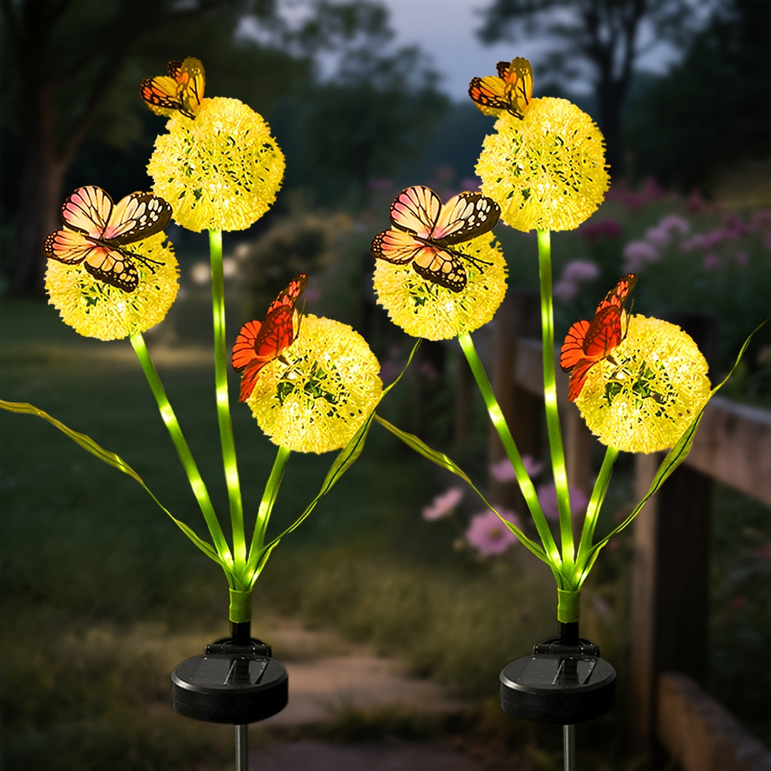 Decorative Solar LED Garden Dandelion Stake Lights With Butterfly Accents Kalsten