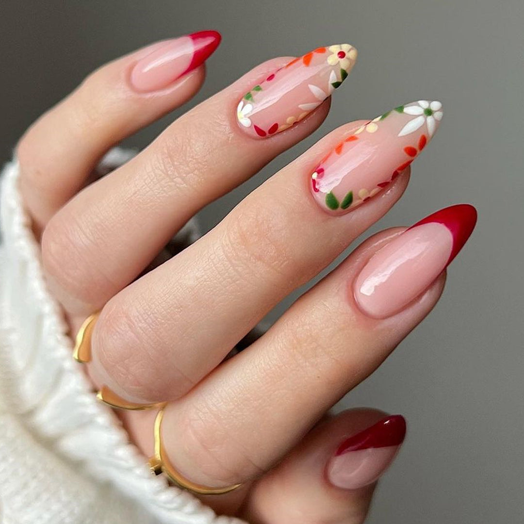 Floral French Tip False Nail Art Kalsten