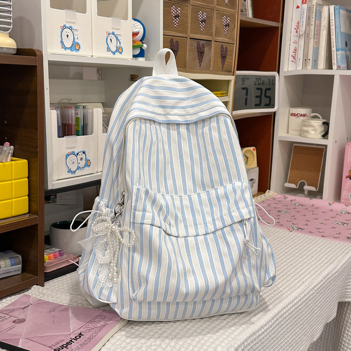Chic Striped Canvas Backpack Kalsten
