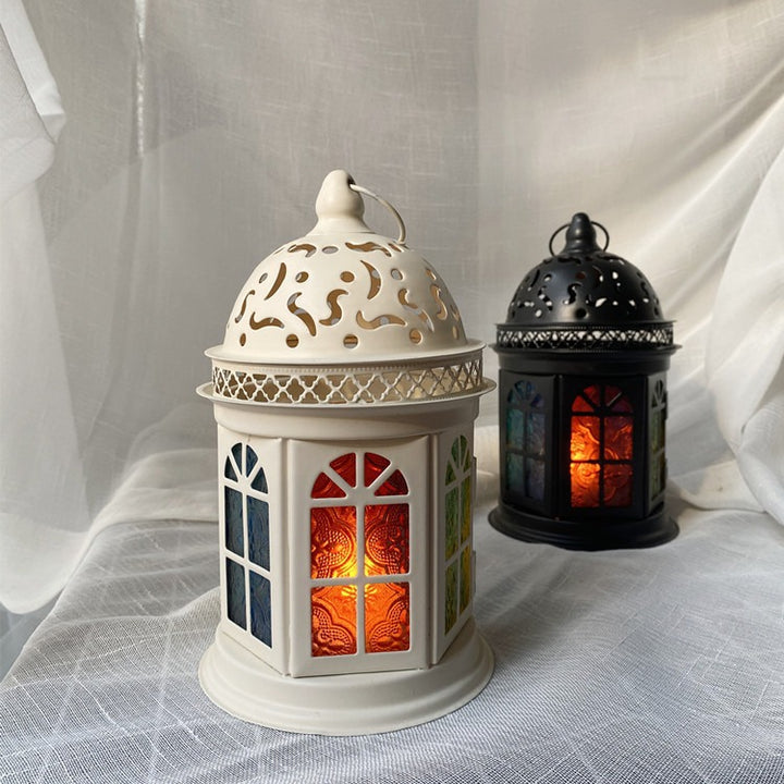 Ornate Metal Stained-Glass Tea Light Lantern Kalsten