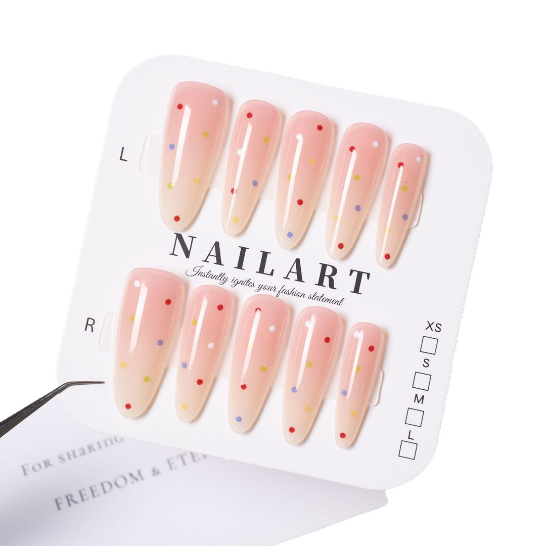Premium Artistic Press-On Nail Tips Set with Colorful Dots Kalsten