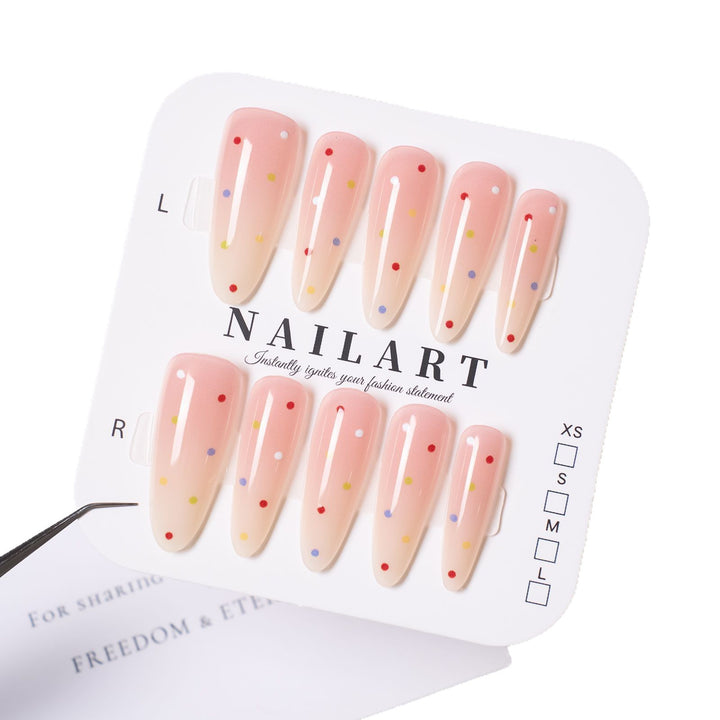 Premium Artistic Press-On Nail Tips Set with Colorful Dots Kalsten