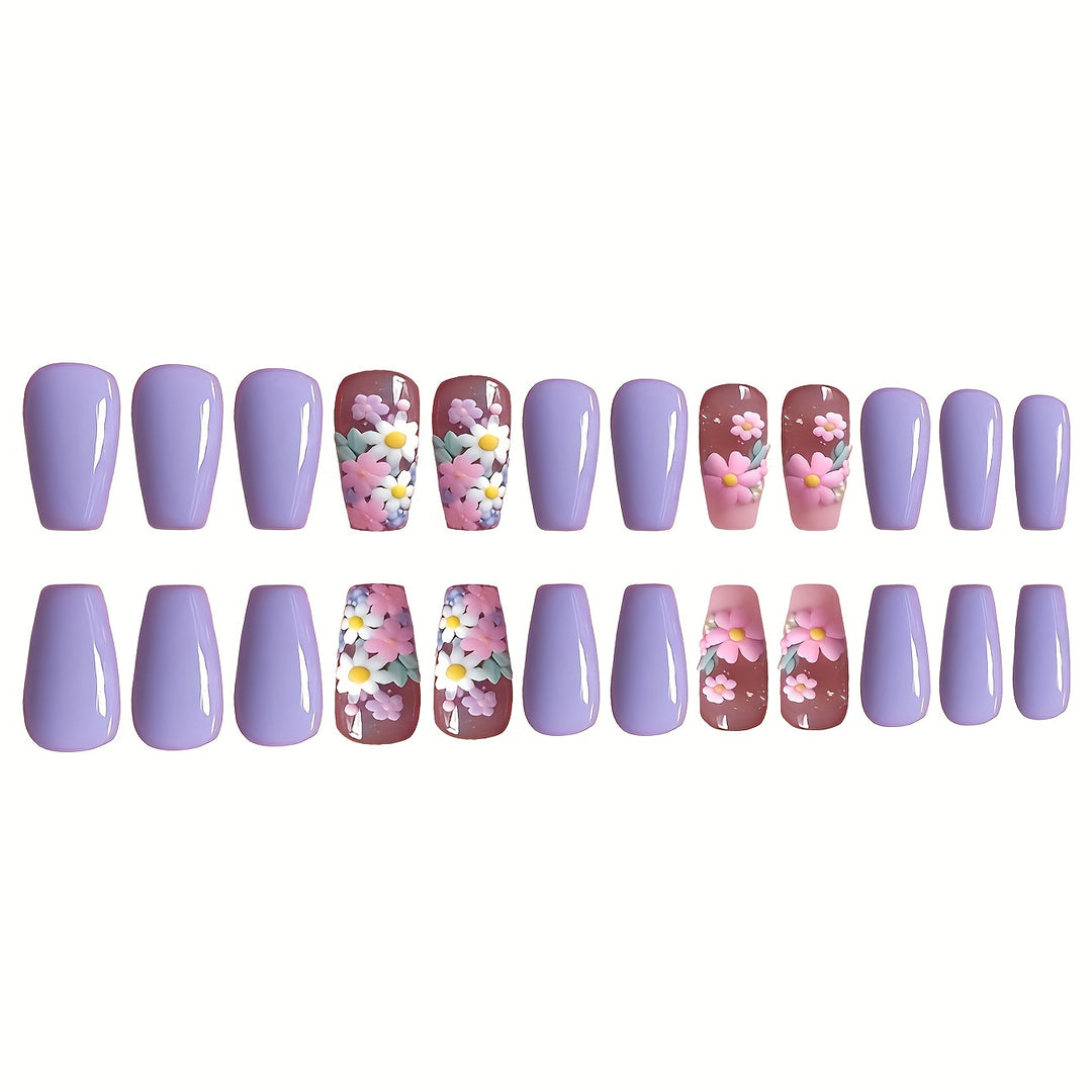 Flower-Decorated Press-On Nail Art Kalsten