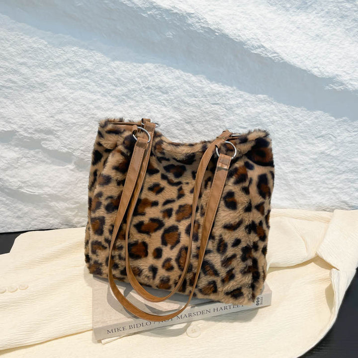 Luxurious Leopard Print Fur Bucket Bag