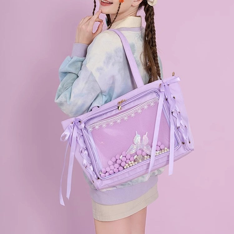 Multifunctional Clear Tote Bag with Decorative Ribbons